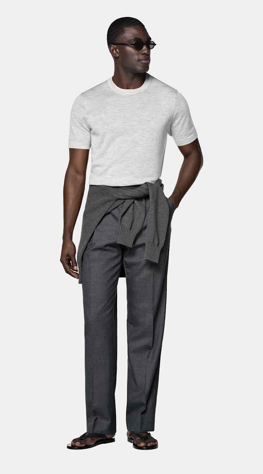 SUITSUPPLY Pure Cashmere Light Grey Short Sleeve Crewneck