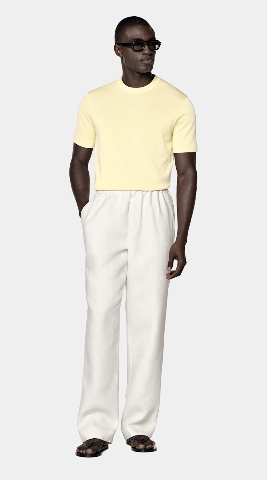 SUITSUPPLY Cotton Silk Yellow Short Sleeve Crewneck
