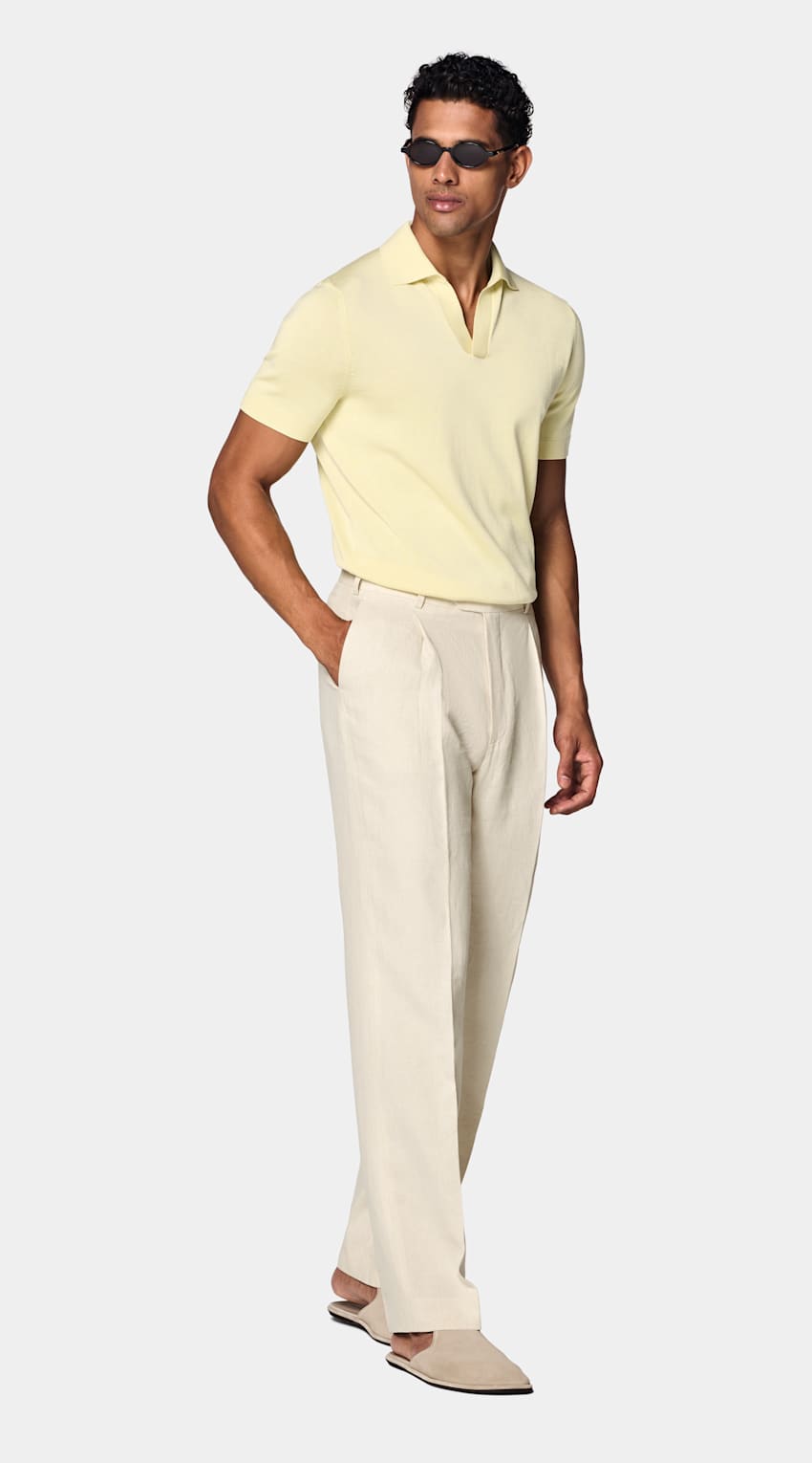 SUITSUPPLY Cotton Silk Yellow Buttonless Polo