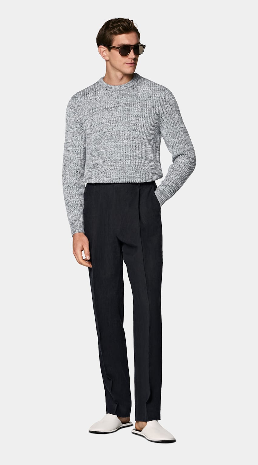 SUITSUPPLY Pure Cotton Light Blue Moulin&eacute; Crewneck