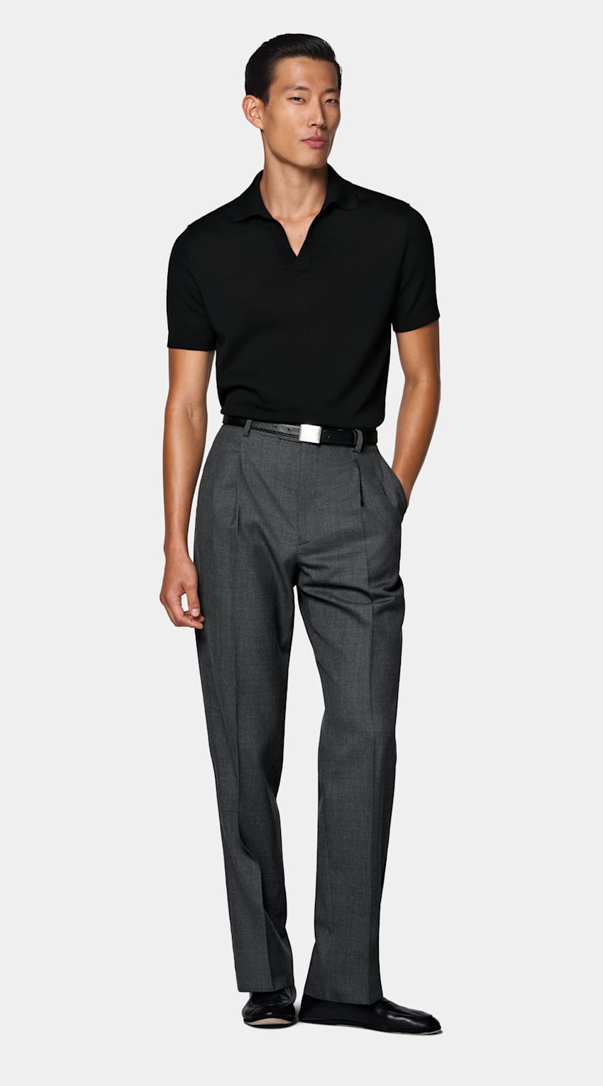 SUITSUPPLY Puur katoen Zwart Kraagloos Poloshirt