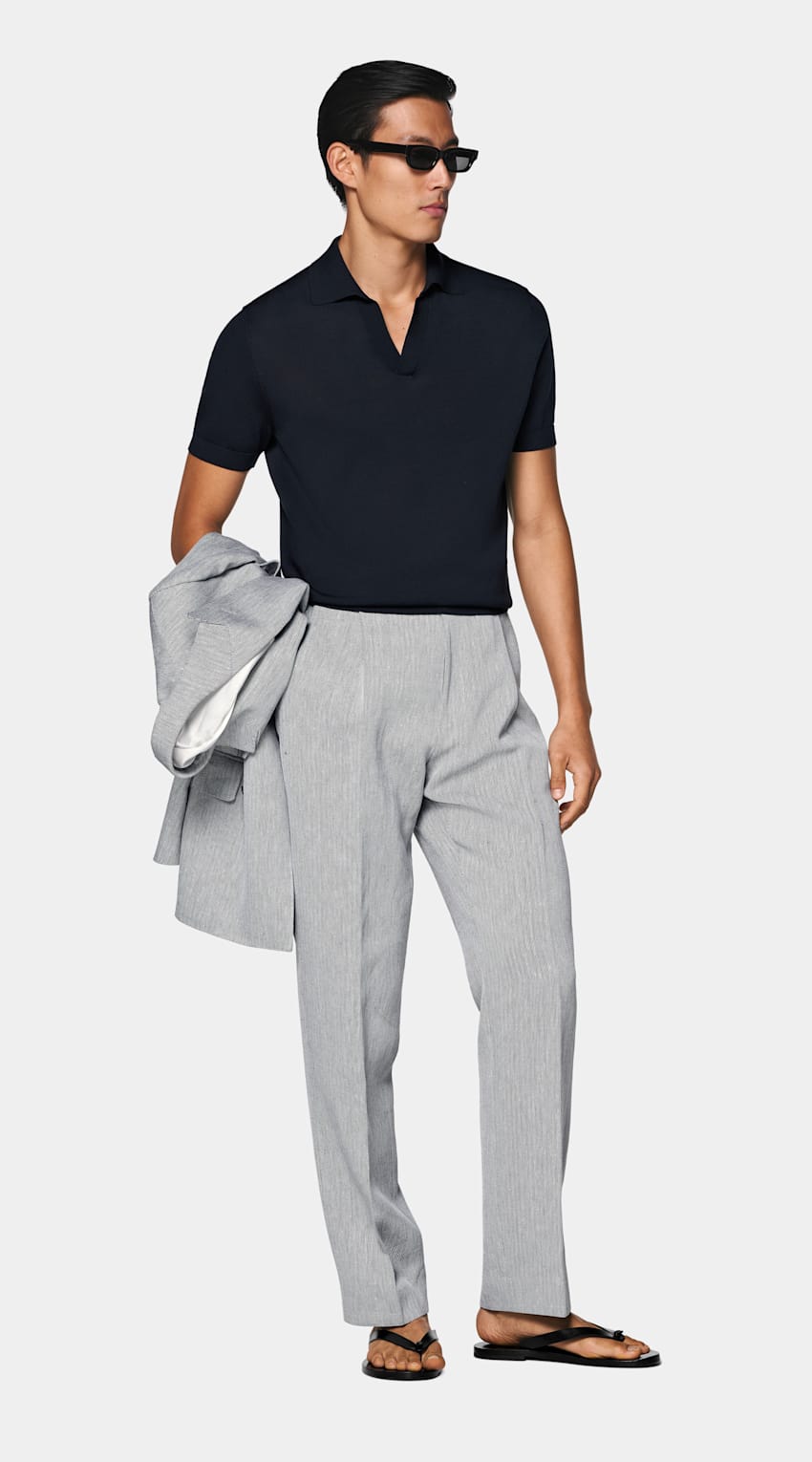 SUITSUPPLY Puur katoen Navy Buttonless Poloshirt