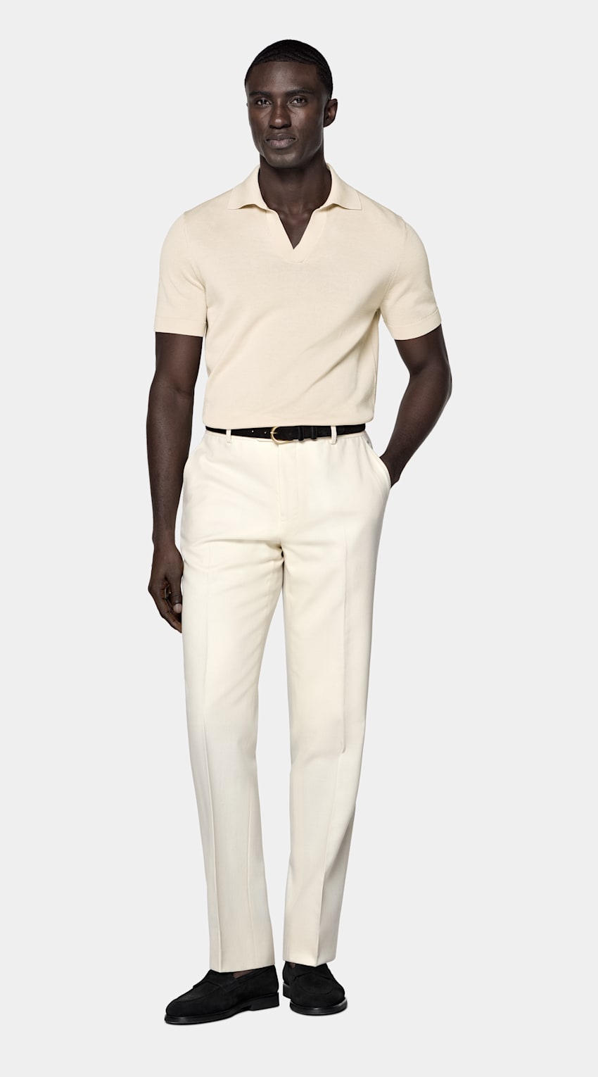 SUITSUPPLY Pur coton Polo sans boutons sable