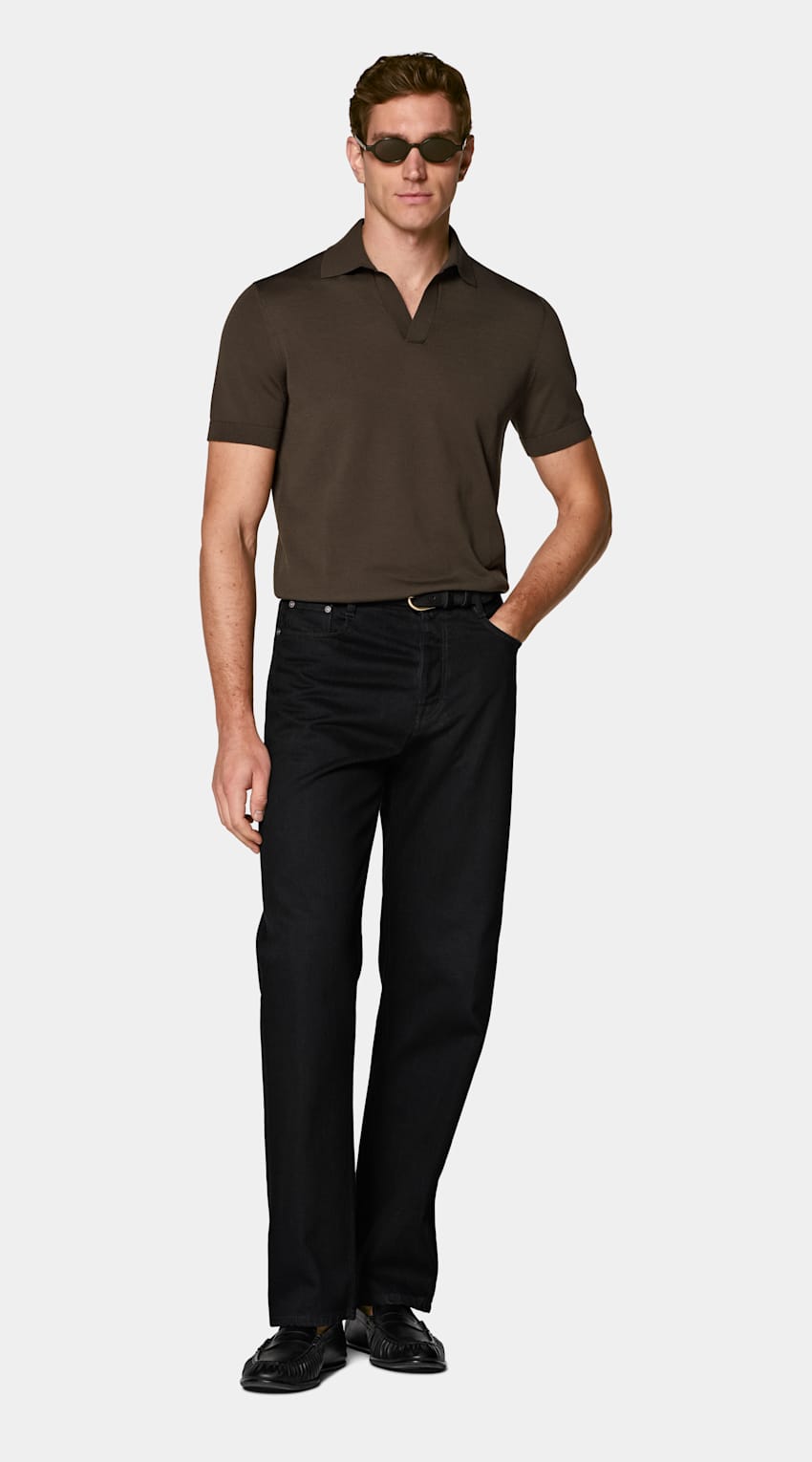 SUITSUPPLY Pure Cotton Dark Brown Buttonless Polo