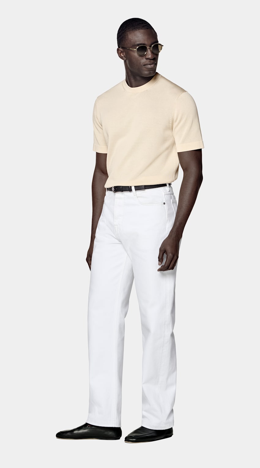 SUITSUPPLY Pure Cotton Sand Short Sleeve Crewneck
