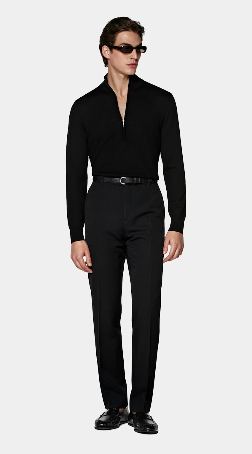 SUITSUPPLY Pure Wool Black Merino Half Zip