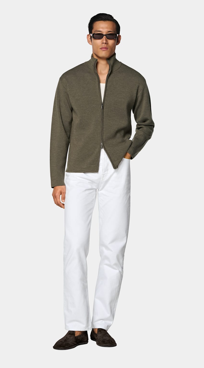 SUITSUPPLY Reine Schurwolle Merino Zip-Cardigan mittelgr&uuml;n