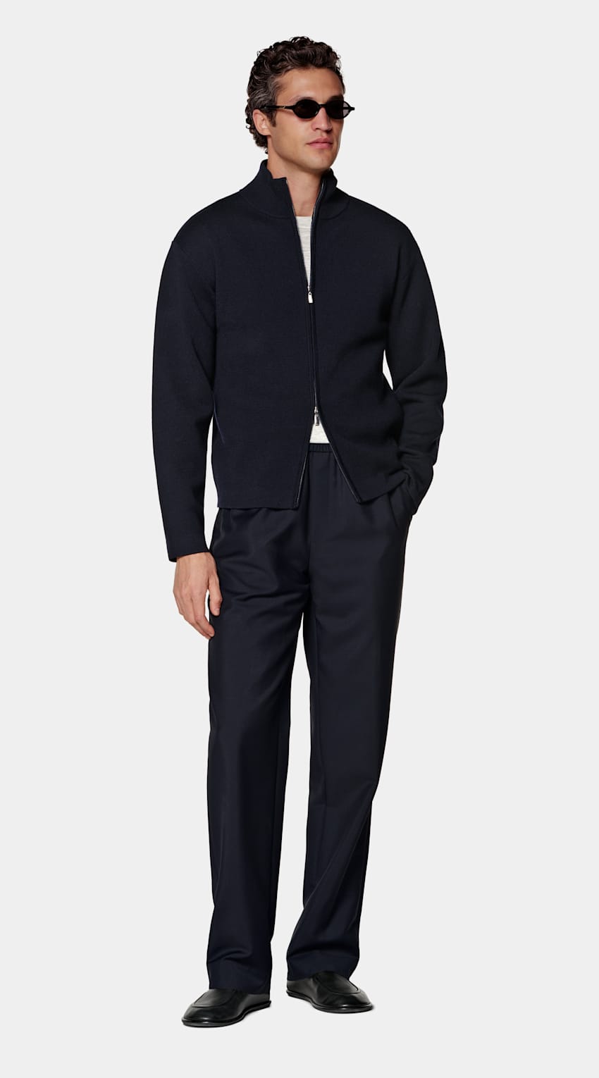 SUITSUPPLY Pure Wool Navy Merino Zip Cardigan