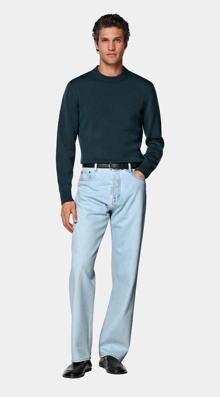 SUITSUPPLY Pure Cashmere Mid Blue Crewneck