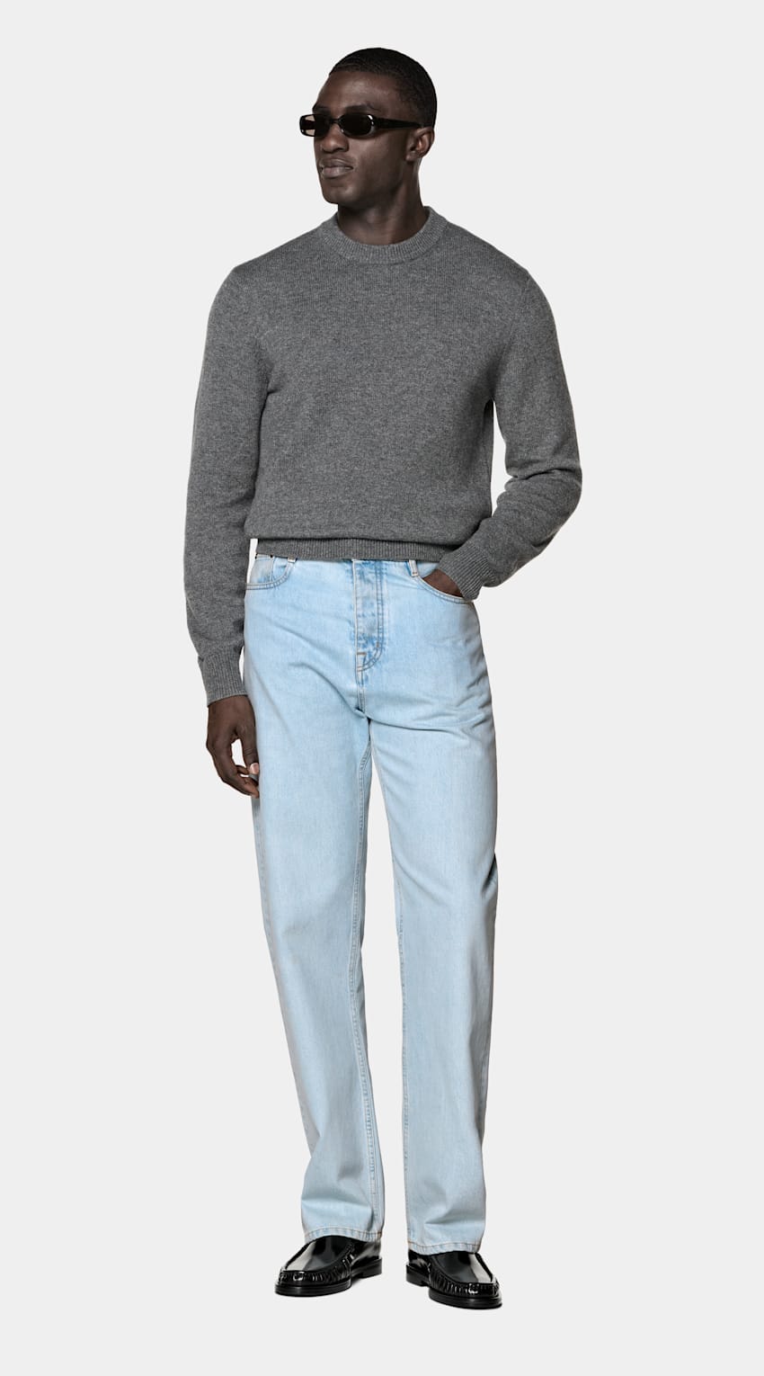 SUITSUPPLY Pure Cashmere Mid Grey Crewneck