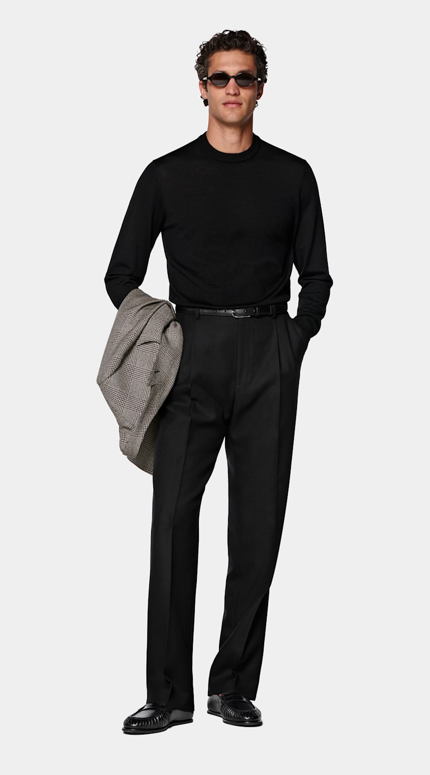 SUITSUPPLY Pure Wool Black Merino Crewneck