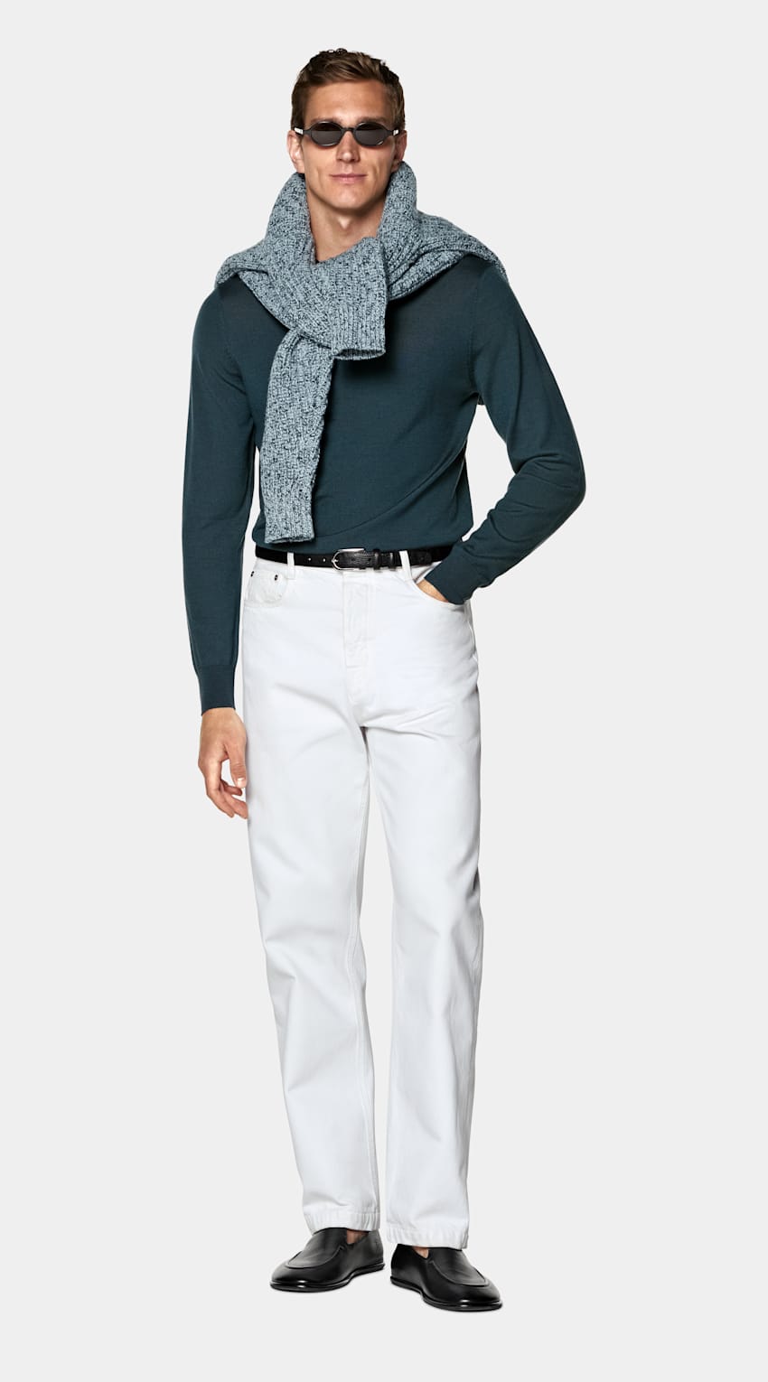 SUITSUPPLY Reine Schurwolle Merino Rundhalspullover mittelblau