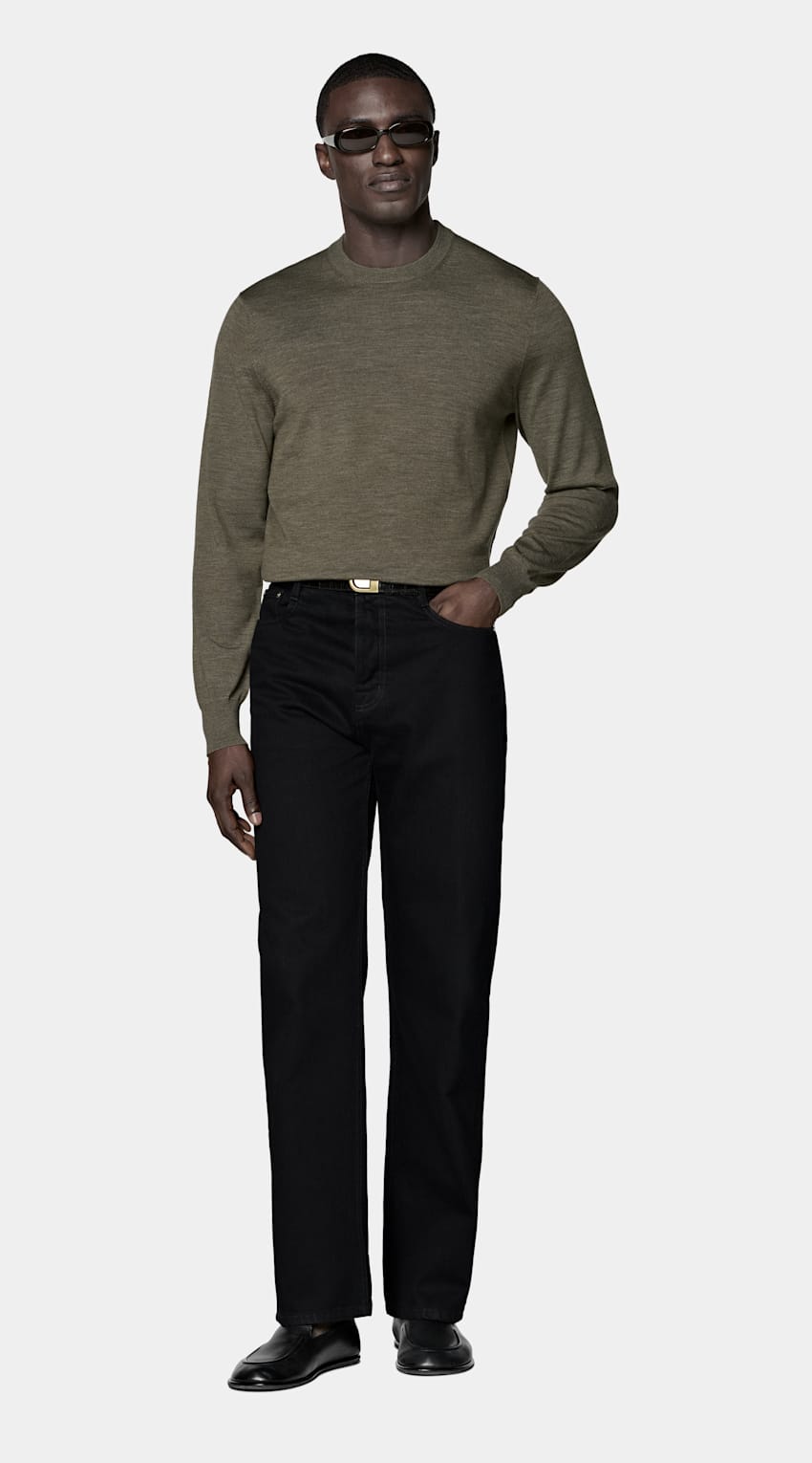 SUITSUPPLY Reine Schurwolle Merino Rundhalspullover gr&uuml;n