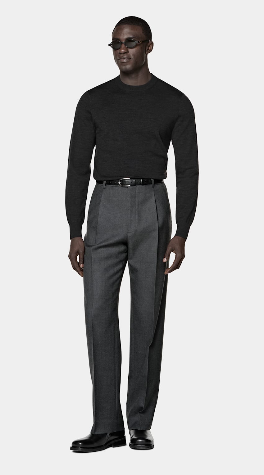 SUITSUPPLY Pure laine Pull col rond Merino gris fonc&eacute;