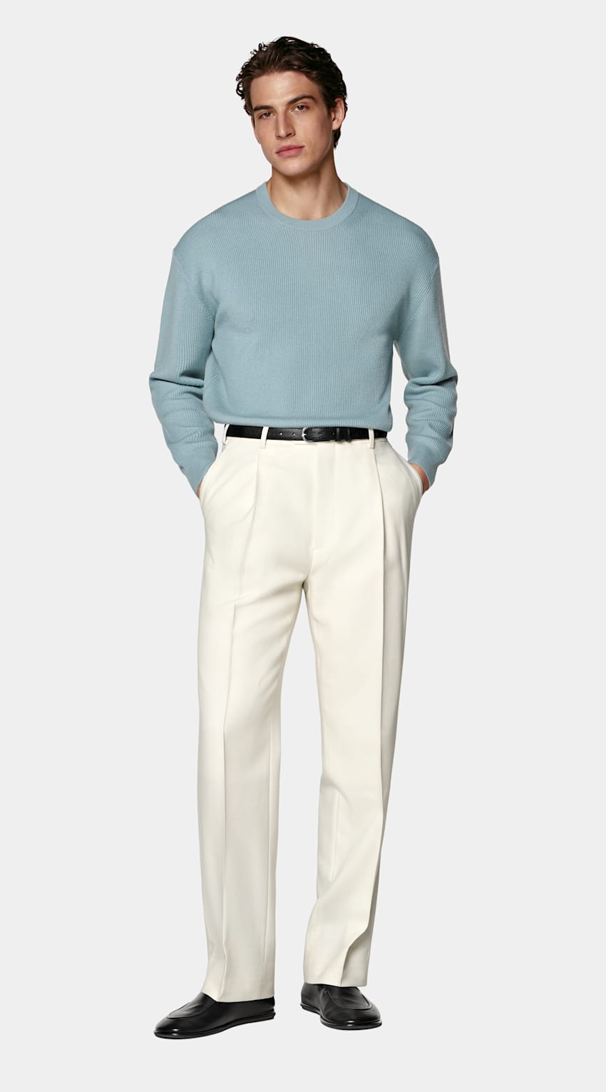 SUITSUPPLY Pure Wool Light Blue Ribbed Merino Crewneck