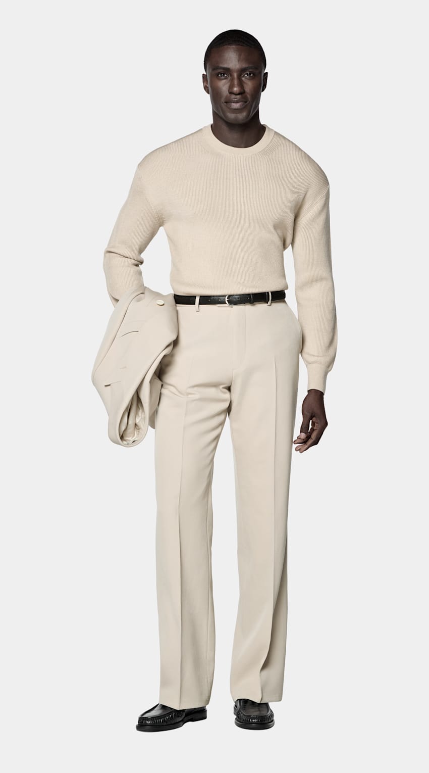 SUITSUPPLY Pure Wool Light Brown Ribbed Merino Crewneck