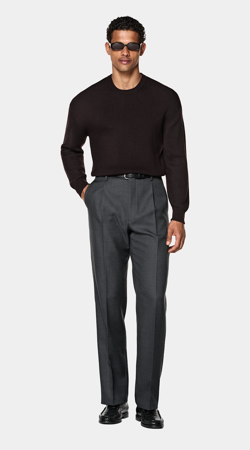 SUITSUPPLY Pure Wool Dark Purple Ribbed Merino Crewneck