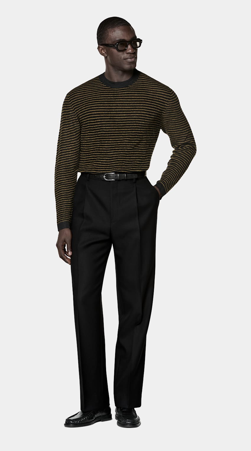 SUITSUPPLY Mohair Wool Blend Mid Yellow Striped Crewneck