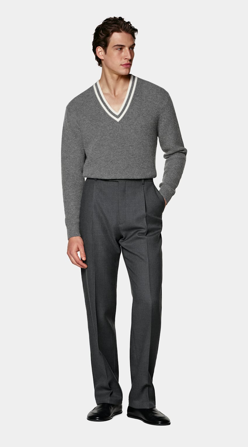 SUITSUPPLY Wool Cashmere Mid Grey V-Neck