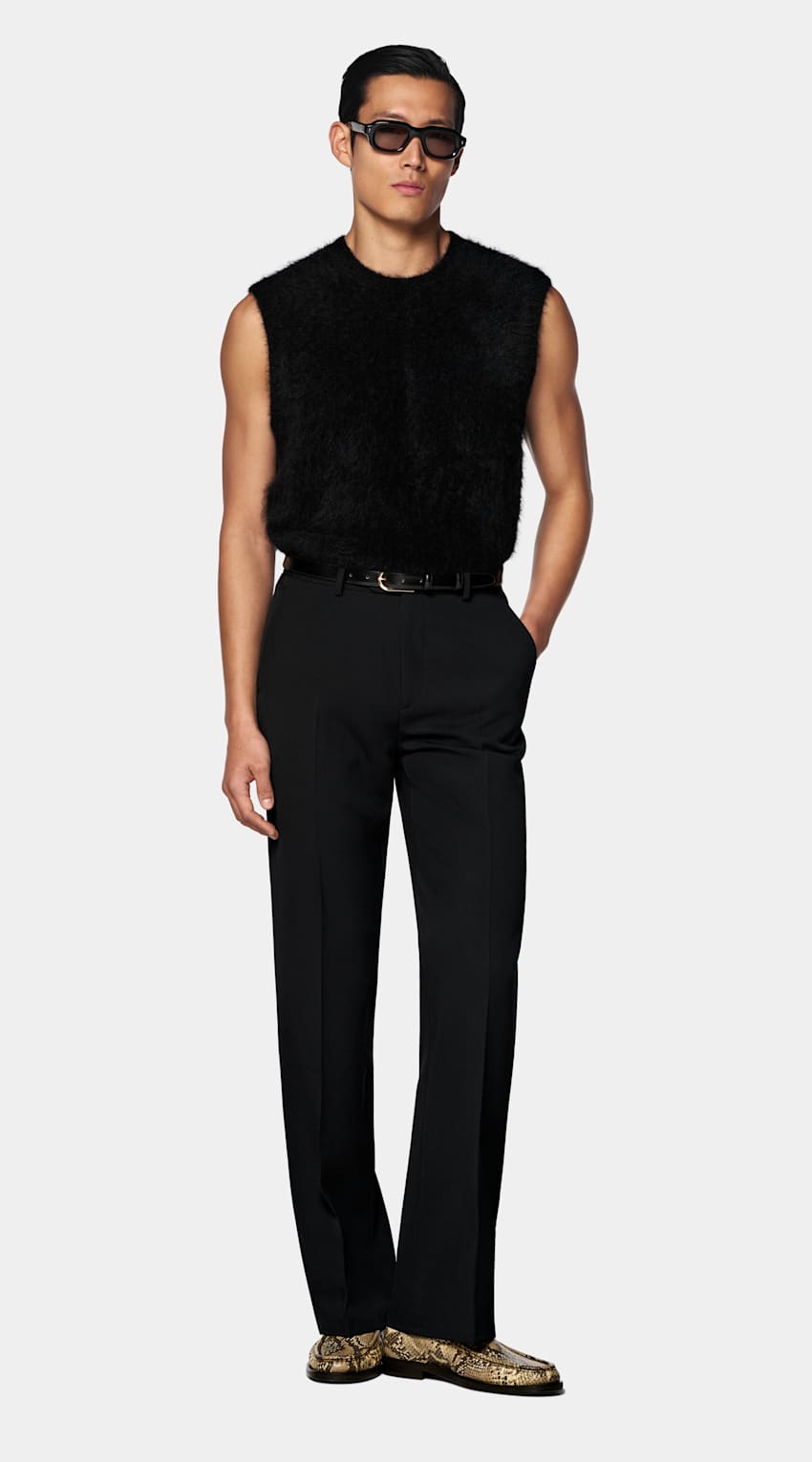 SUITSUPPLY Alpaca Blend Black Shaggy Sleeveless Crewneck