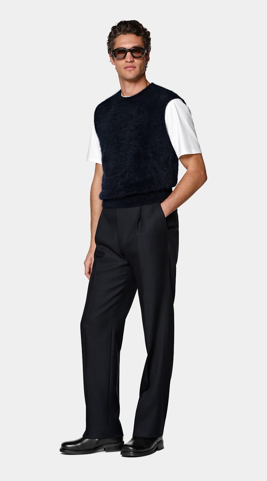 SUITSUPPLY Alpaca Blend Navy Shaggy Sleeveless Crewneck