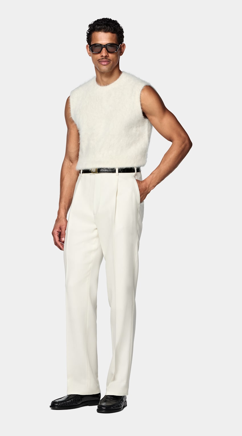 SUITSUPPLY Alpaca Blend Off-White Shaggy Sleeveless Crewneck