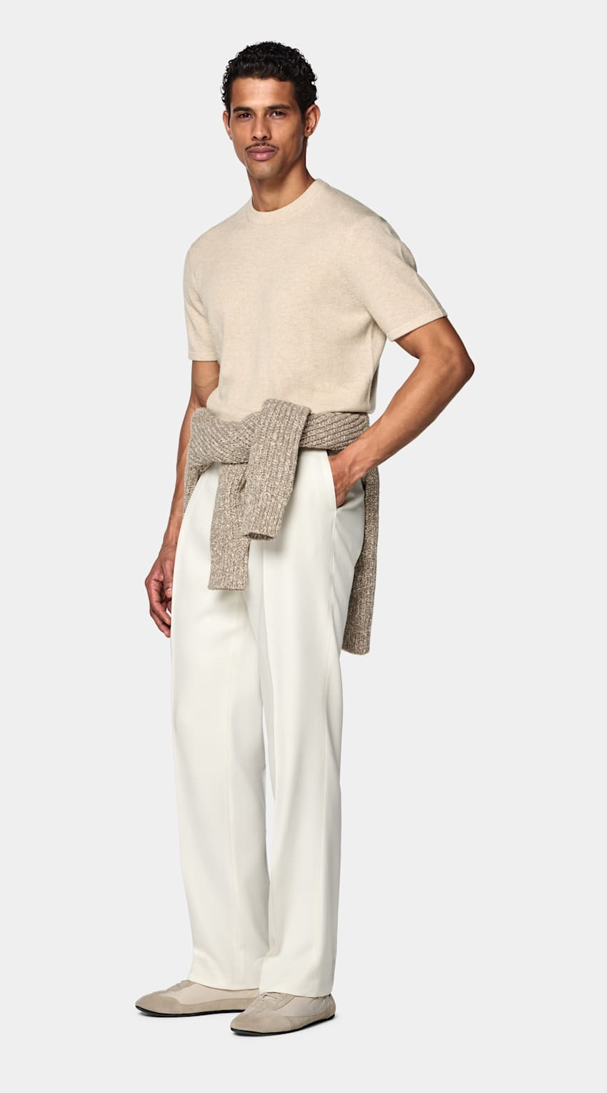 SUITSUPPLY Wool Cashmere Light Brown Short Sleeve Crewneck