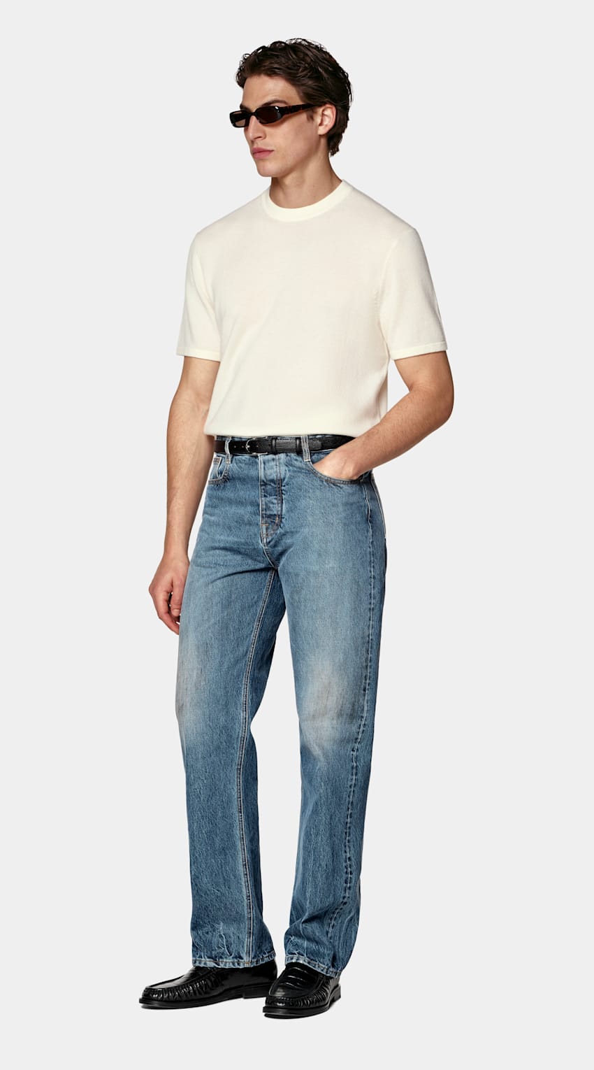 SUITSUPPLY Wool Cashmere Off-White Short Sleeve Crewneck