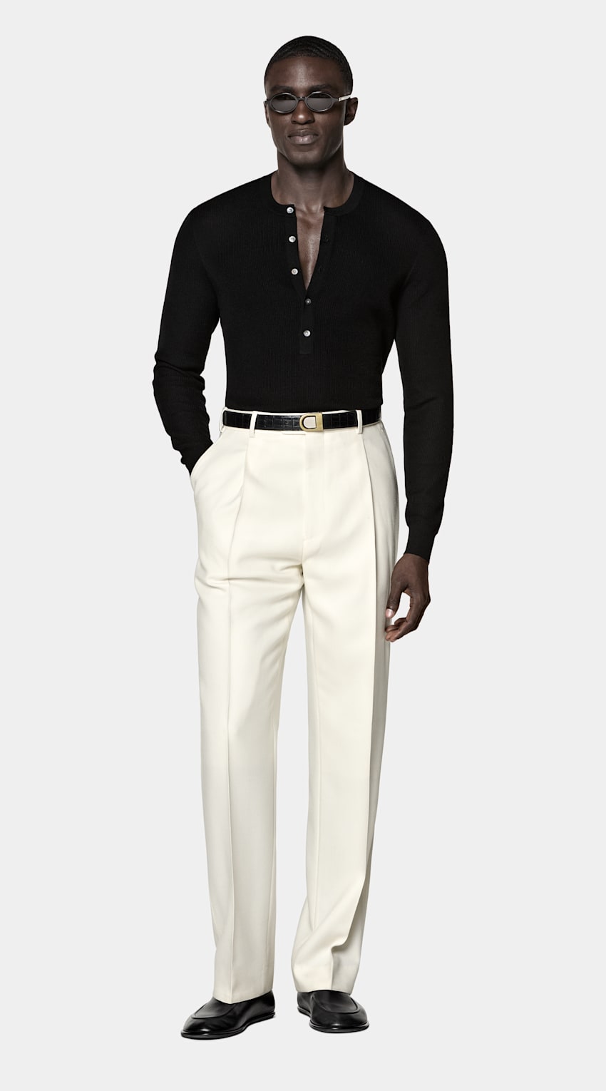 SUITSUPPLY Pure Wool Black Ribbed Henley