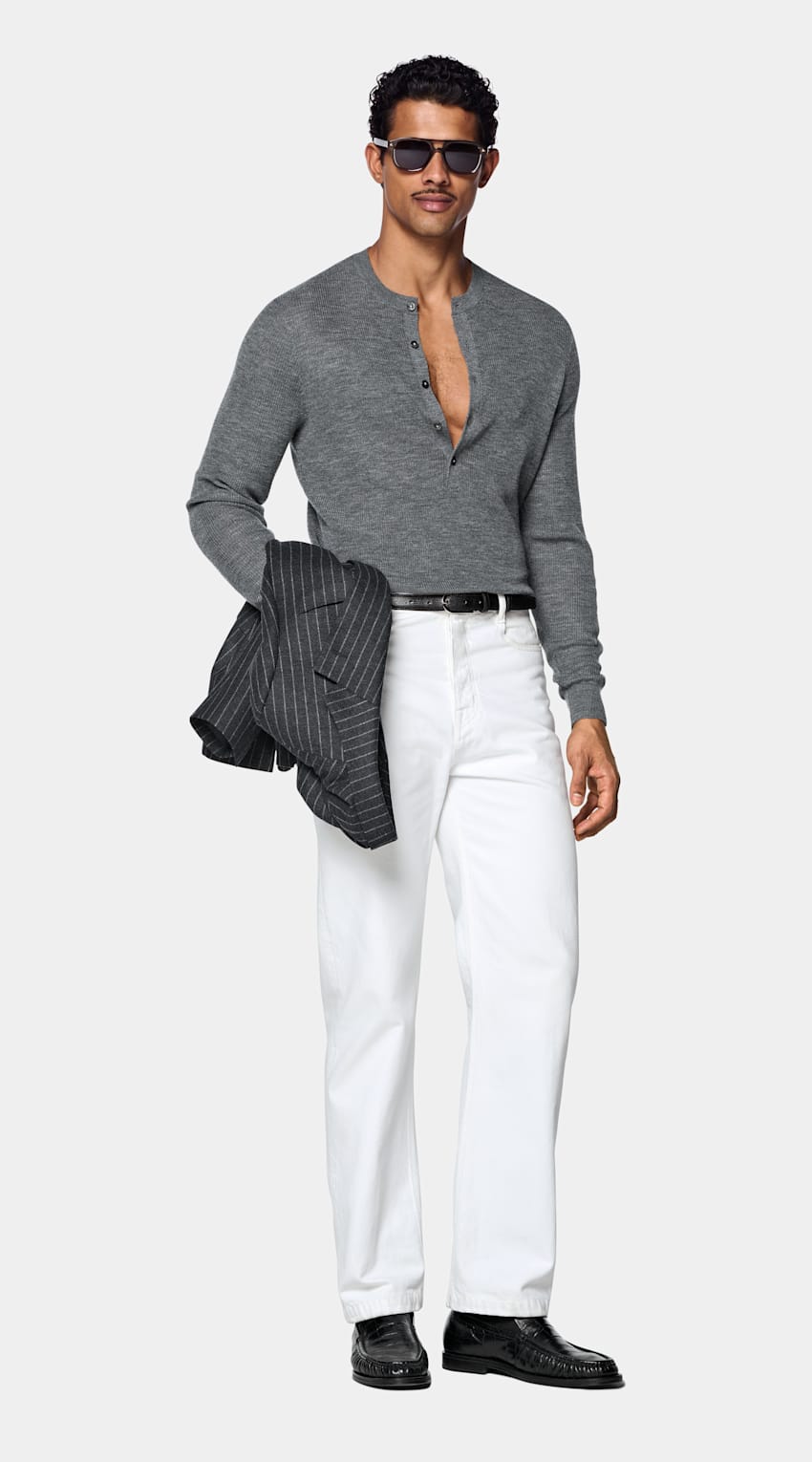 SUITSUPPLY Pure Wool Mid Grey Ribbed Henley