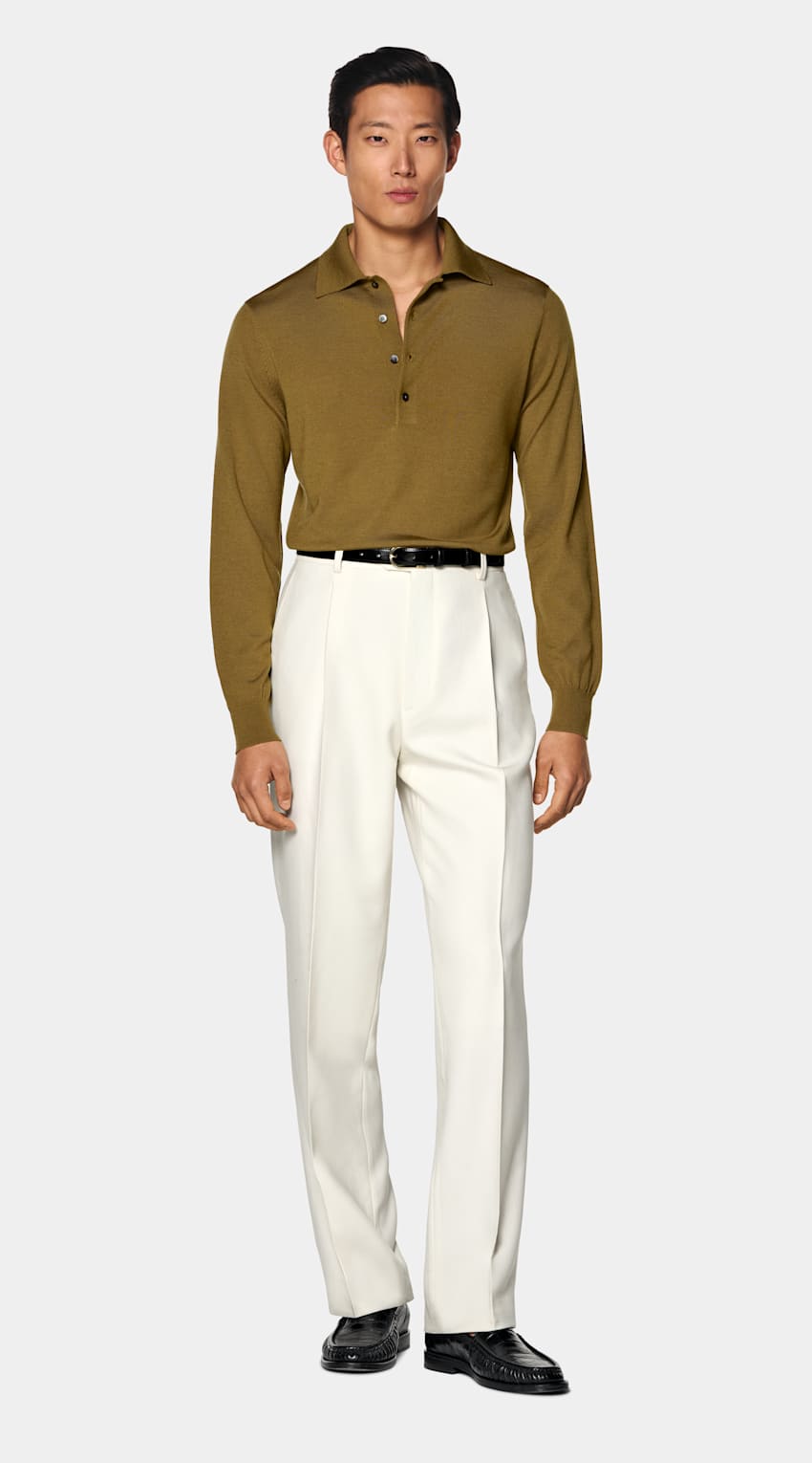 SUITSUPPLY Pure Wool Mid Yellow Merino Long Sleeve Polo