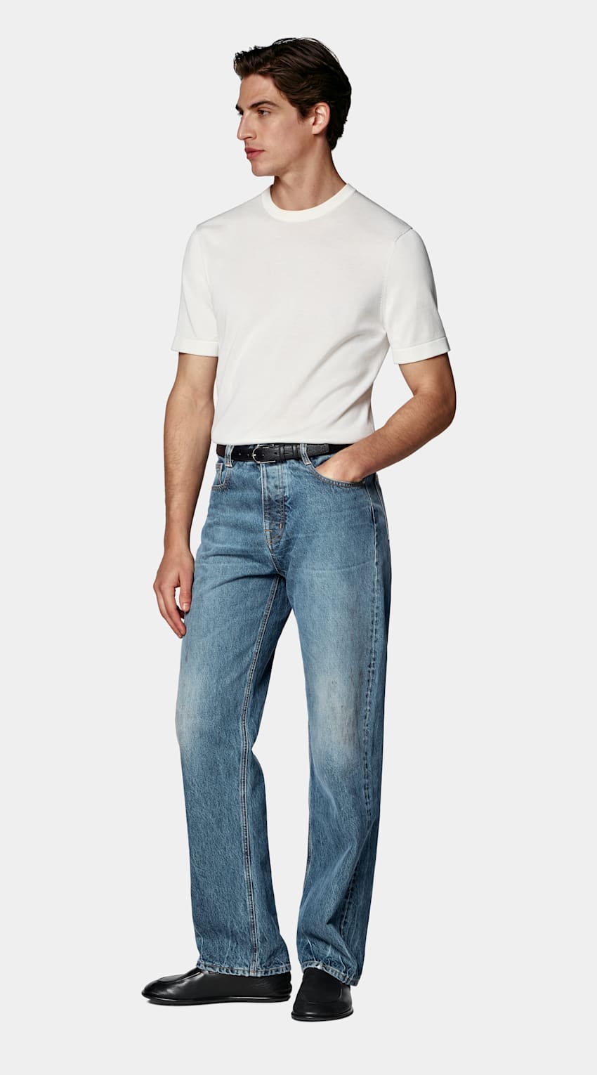 SUITSUPPLY Cotton Silk Off-White Short Sleeve Crewneck