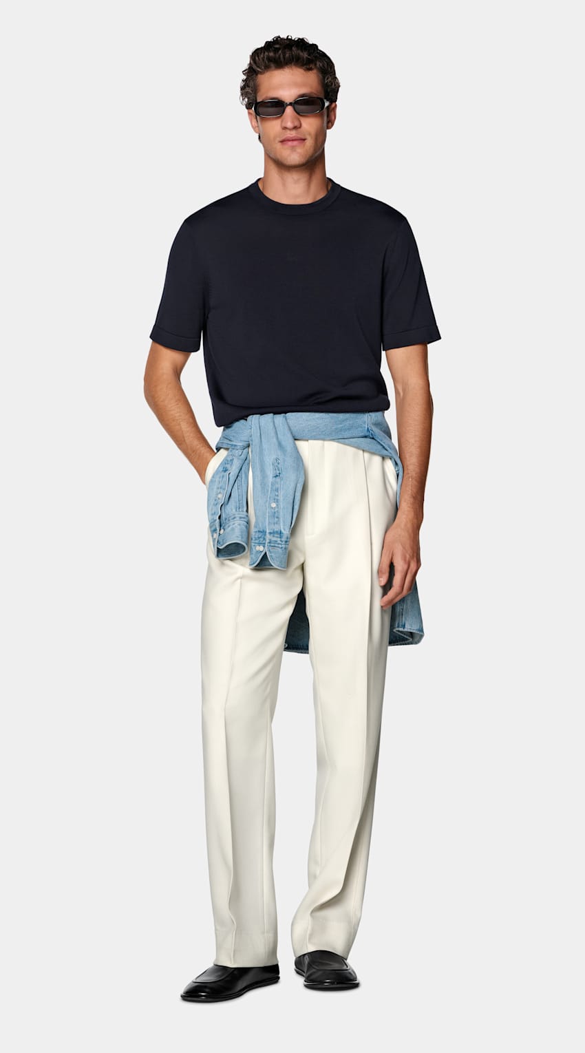 SUITSUPPLY Cotton Silk Navy Short Sleeve Crewneck