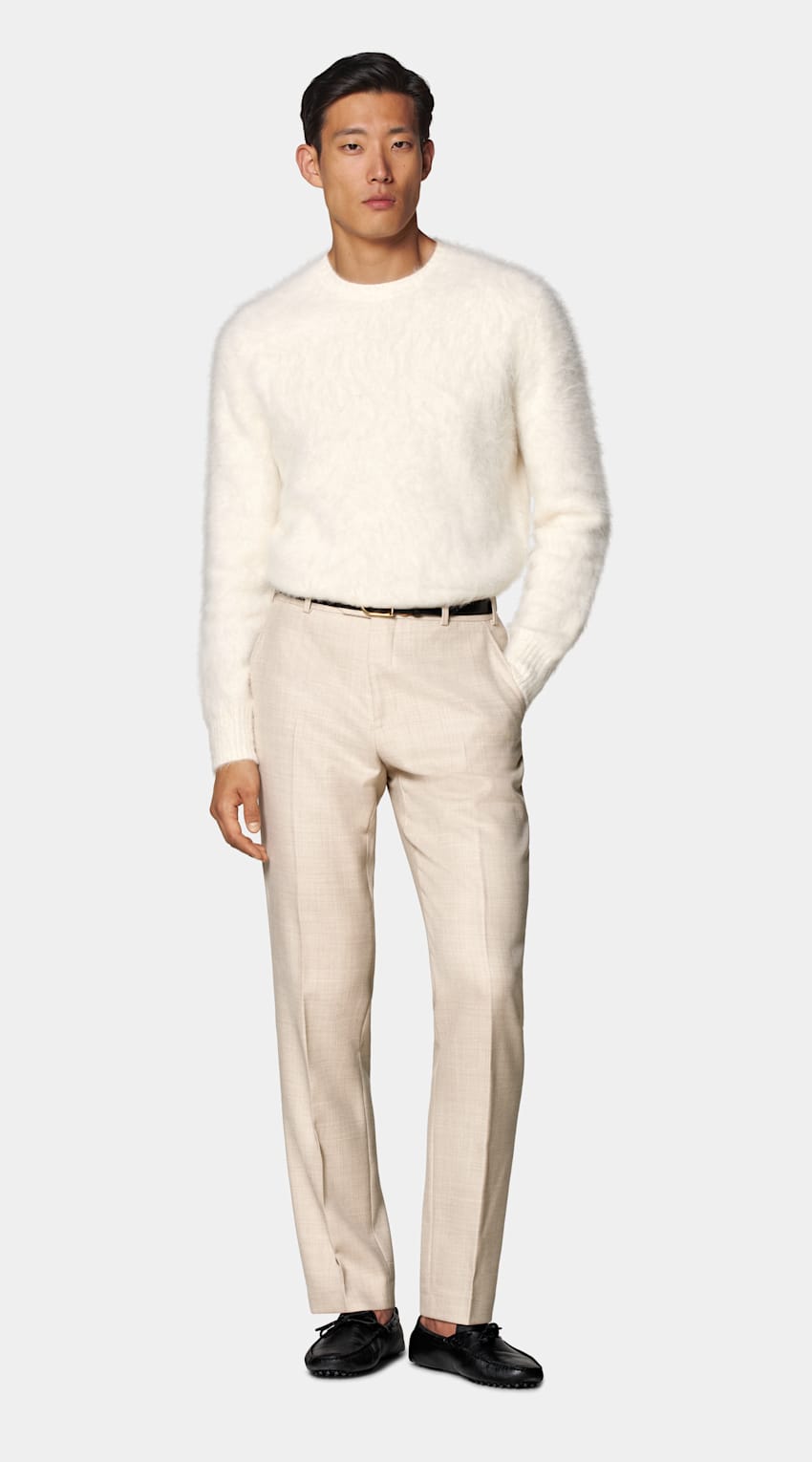 SUITSUPPLY 羊驼毛、尼龙、氨纶 米白色圆领针织衫