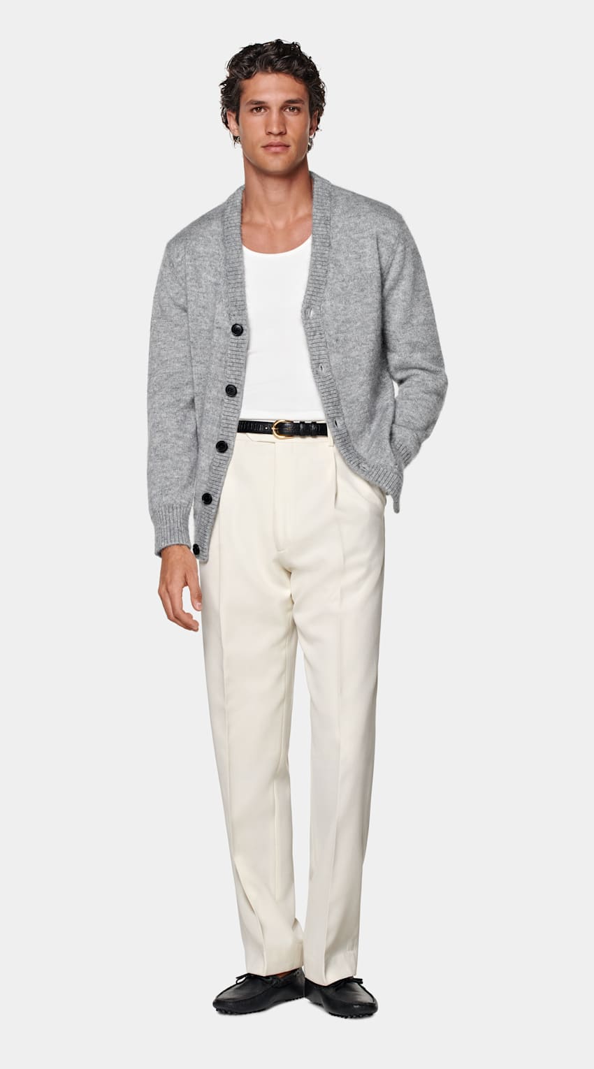 SUITSUPPLY Mohair et soie Cardigan gris clair