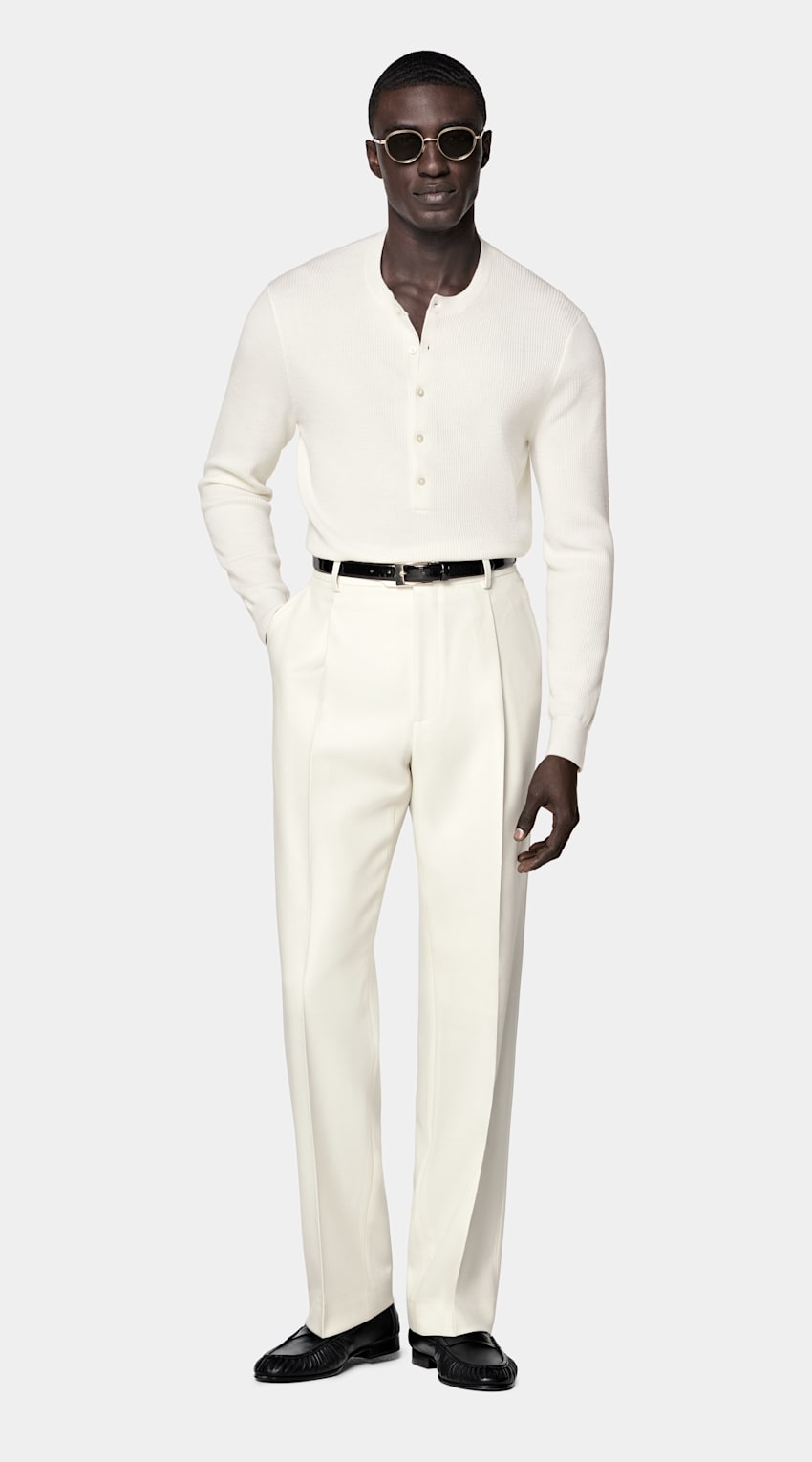 SUITSUPPLY Pure Wool Off-White Ribbed Henley