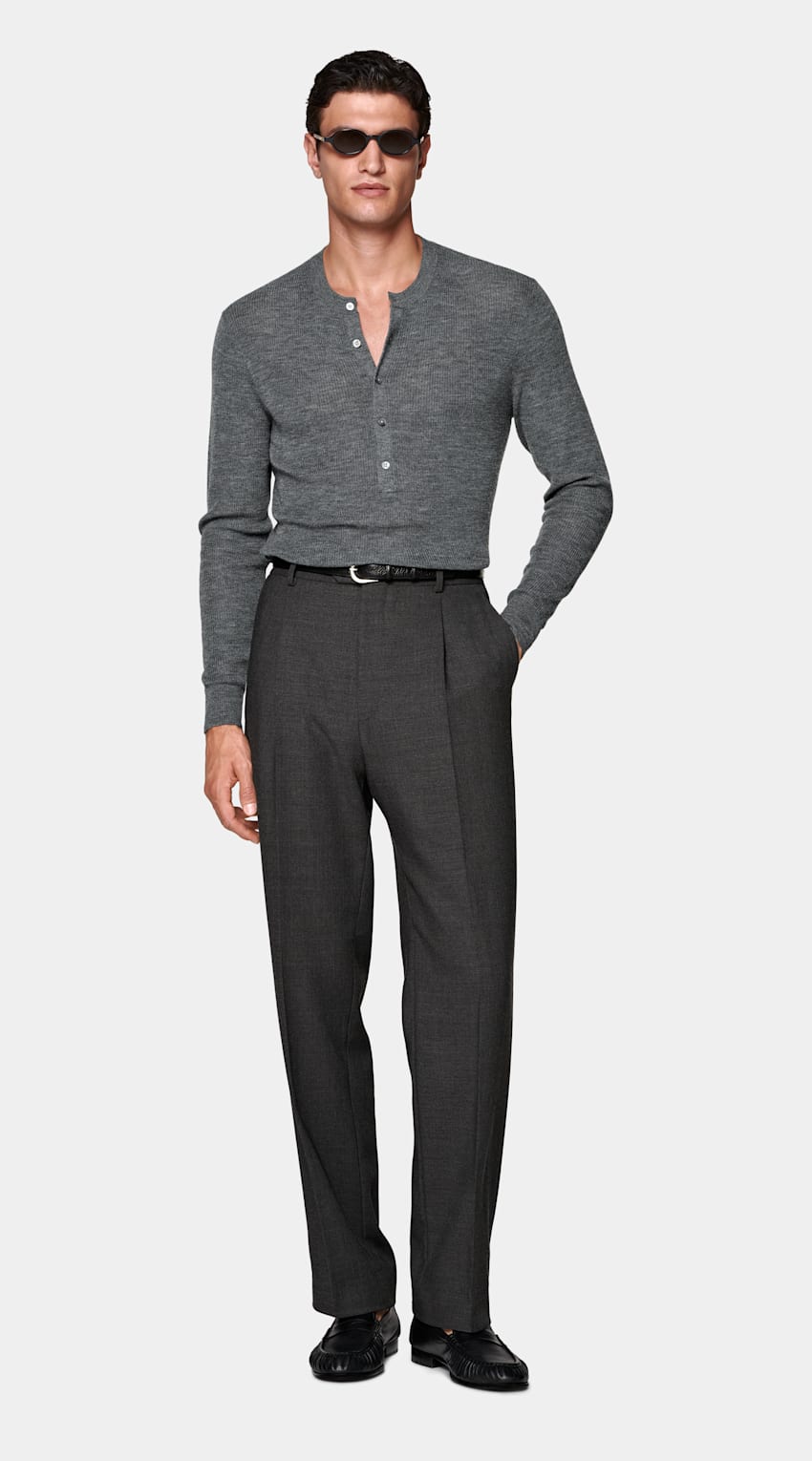 SUITSUPPLY Pure laine Henley côtelé gris moyen
