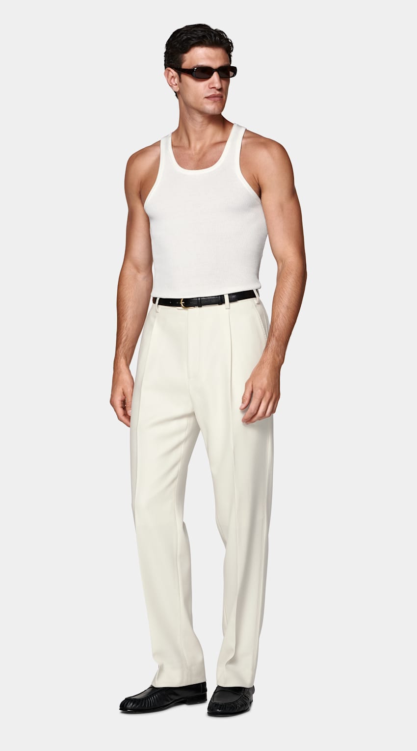 SUITSUPPLY Algodón y seda Tank top acanalado off-white