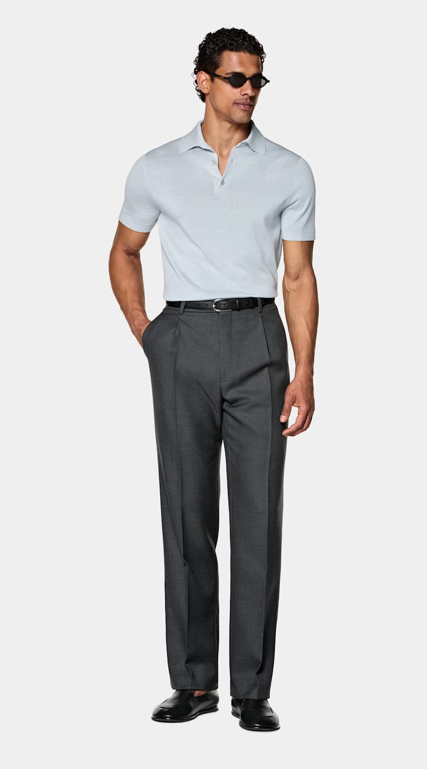 SUITSUPPLY Coton et soie Polo bleu clair