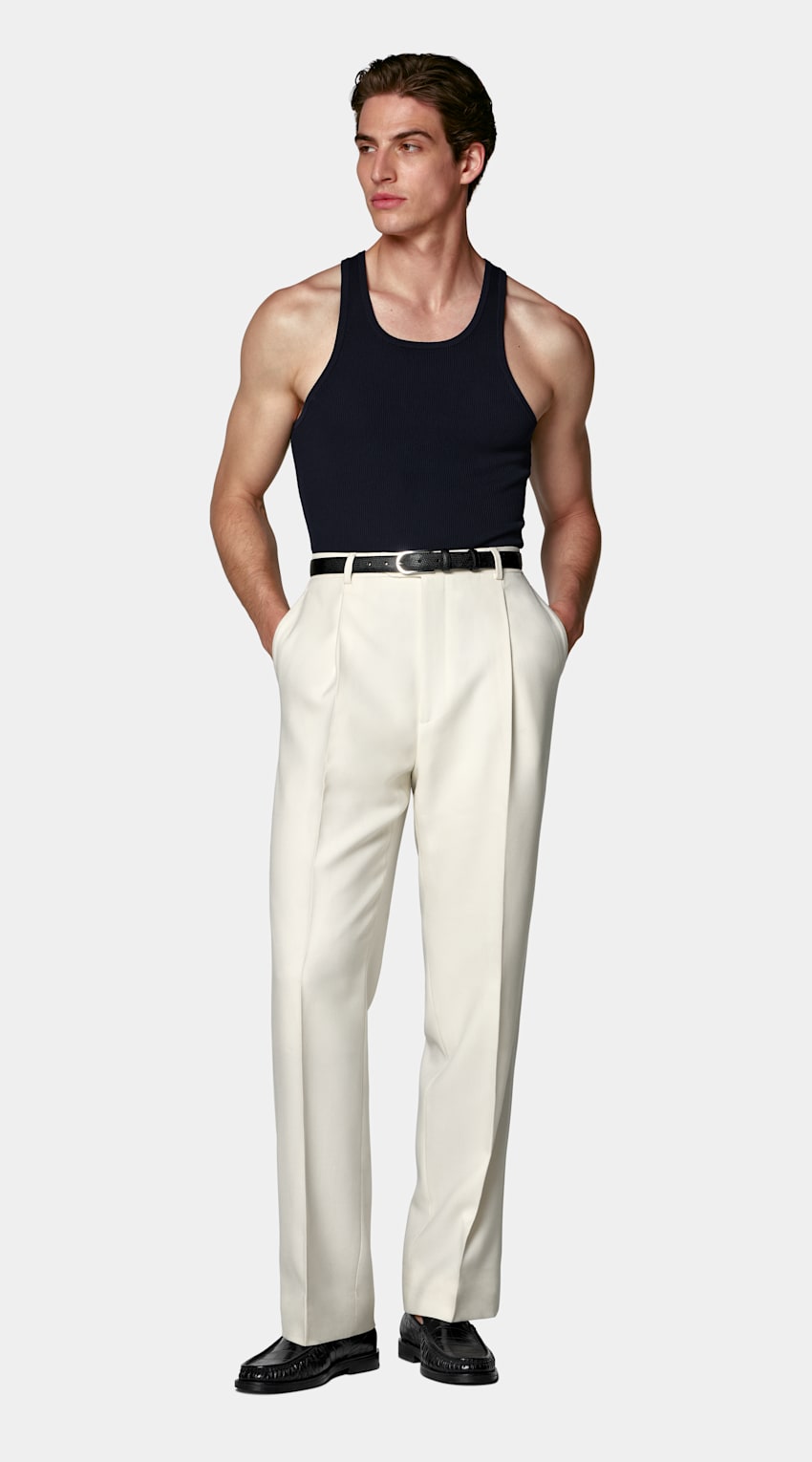 SUITSUPPLY Katoen-zijde&shy;mix Navy Ribgebreid Mouwloos Shirt