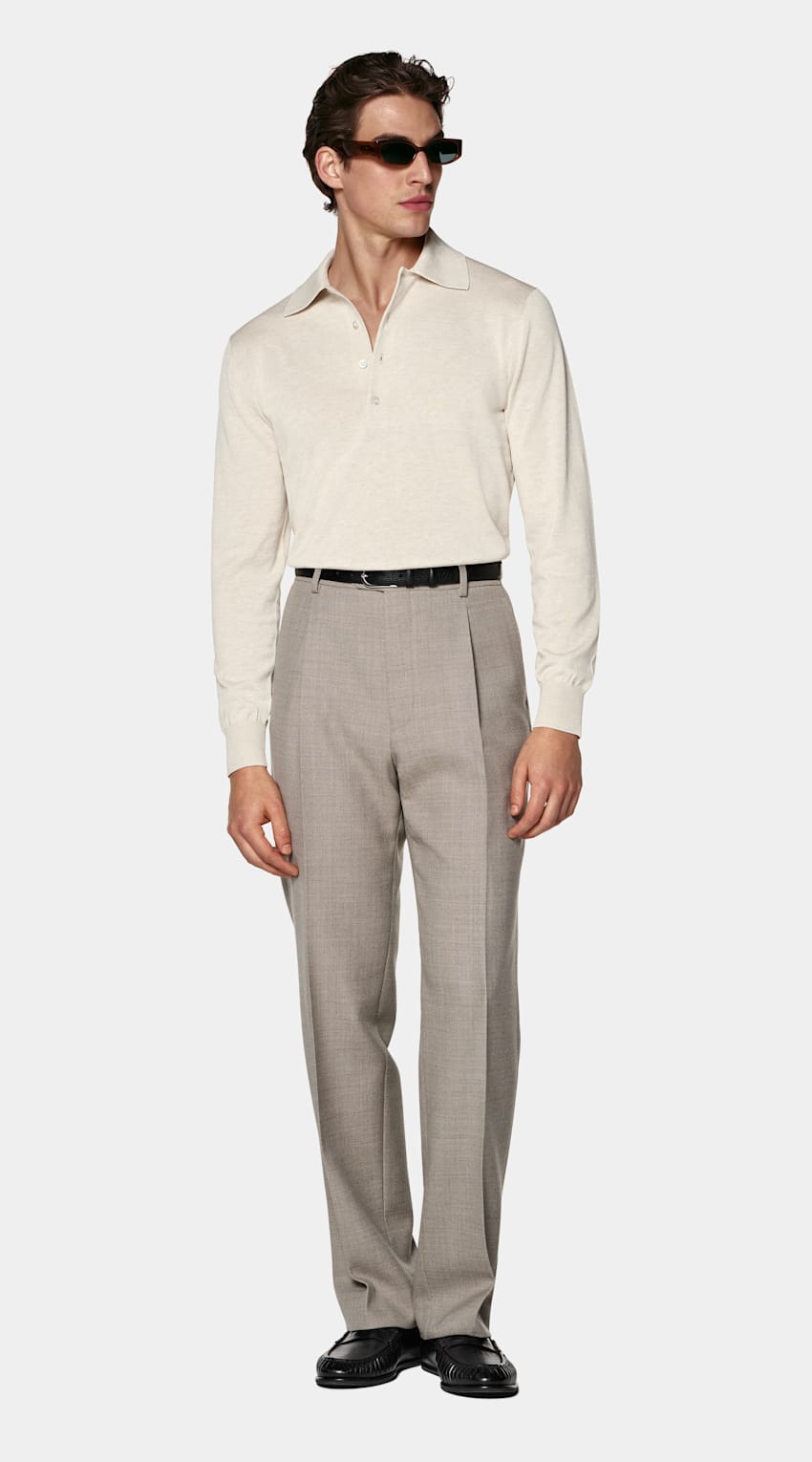 SUITSUPPLY Cotton Silk Sand Long Sleeve Polo