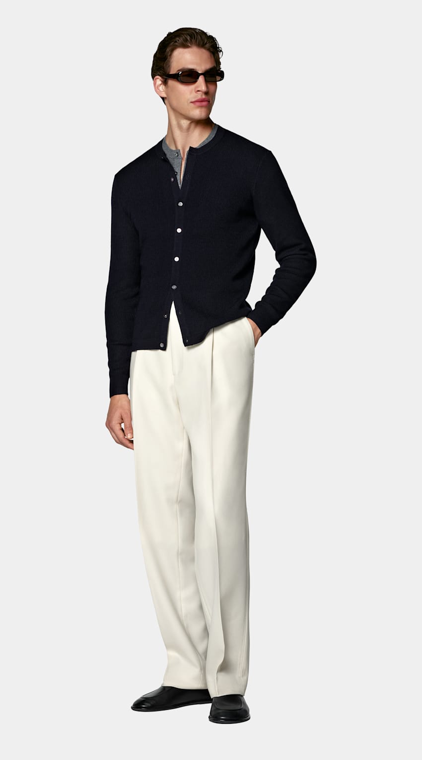 SUITSUPPLY Puur wol Navy Geribd Cardigan