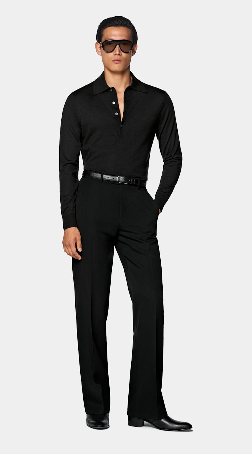 SUITSUPPLY Czysty kaszmir Polo z długimi rękawami czarna