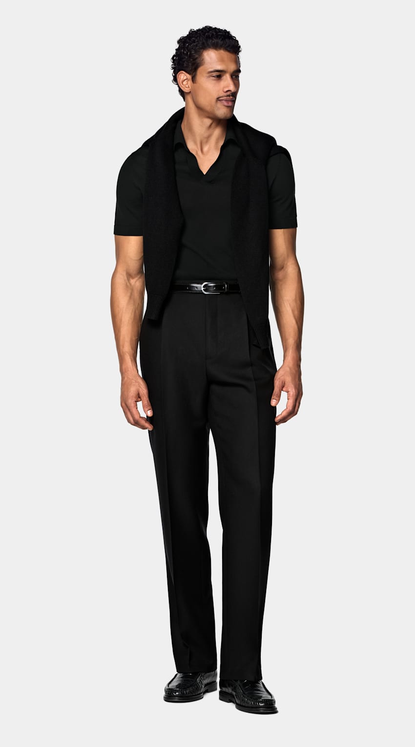 SUITSUPPLY Puro cotone Maglietta polo nera senza bottoni