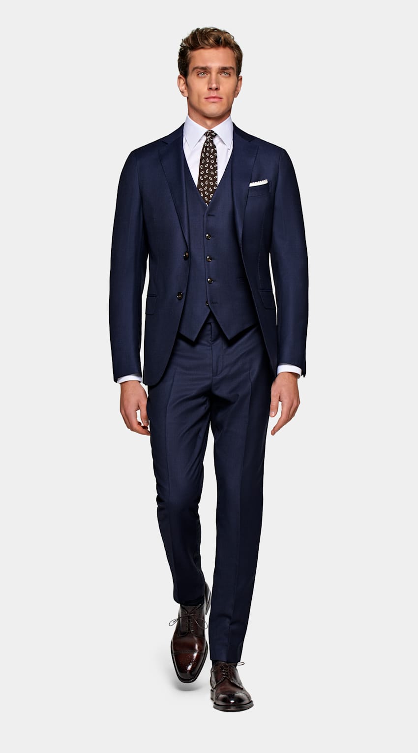 SUITSUPPLY Pure Wool S130's by Vitale Barberis Canonico, Italy Blue Bird's Eye Sienna Suit