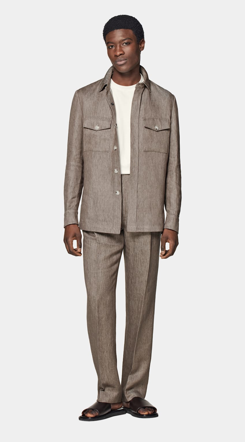 SUITSUPPLY Pure Linen by Solbiati, Italy Taupe Casual Set