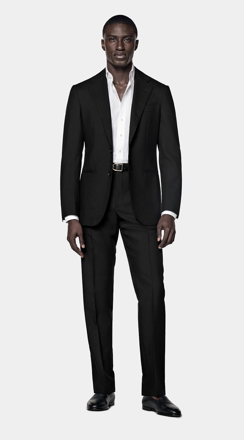 SUITSUPPLY All Season Wrinkle-Free 4-Ply Wool by Rogna, Italy Black Tailored Fit Havana Suit