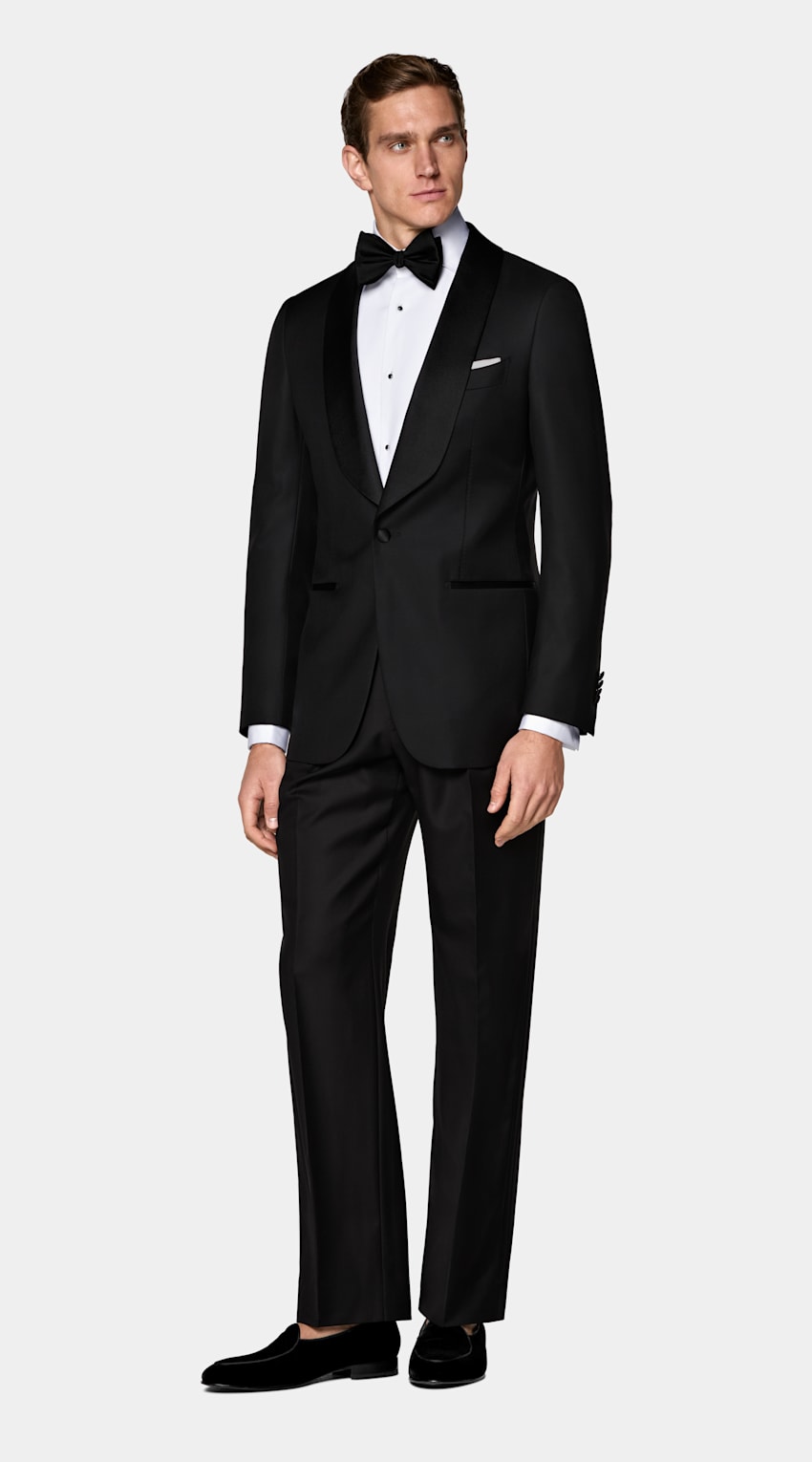 SUITSUPPLY All Season Pure S110's Wool by Vitale Barberis Canonico, Italy Black Tailored Fit Havana Tuxedo