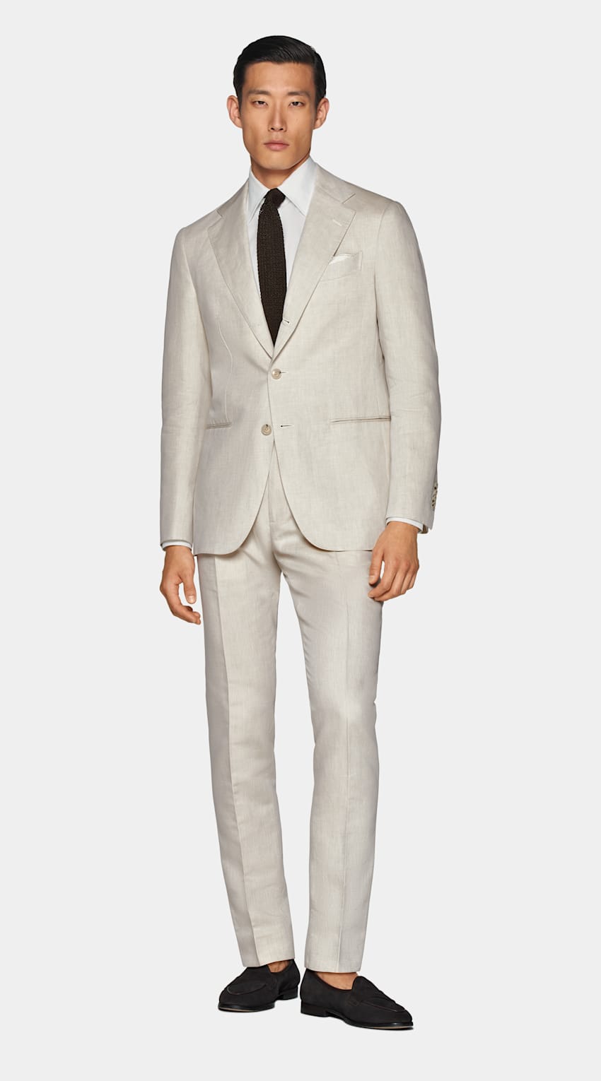 SUITSUPPLY Summer Linen Cotton by Di Sondrio, Italy Sand Tailored Fit Havana Suit