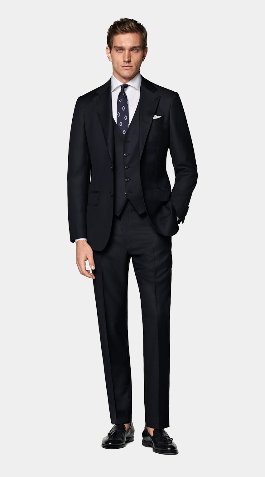 SUITSUPPLY Pure S110's Wool by Vitale Barberis Canonico, Italy  Navy Three-Piece Tailored Fit Havana Suit